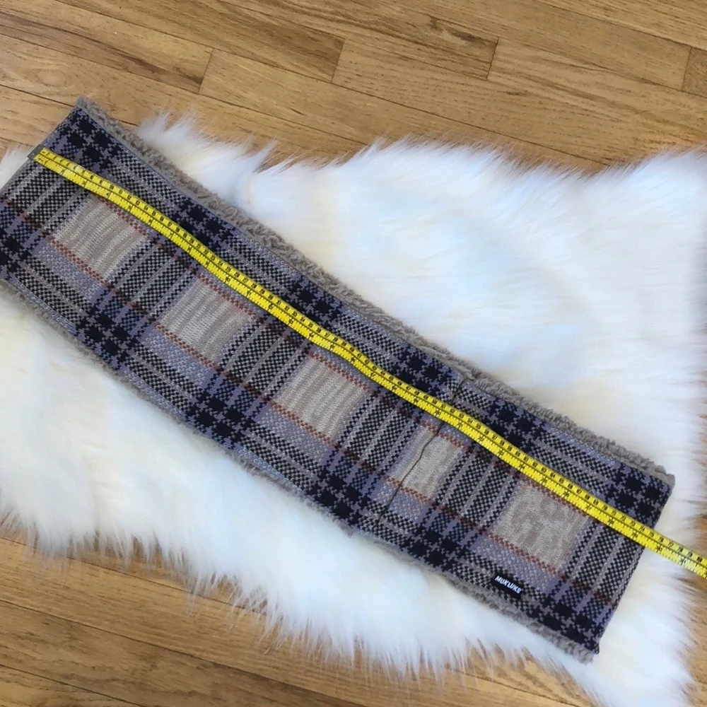 Muk Luks Infinity scarf wrap flannel multi color plaid pattern print faux fur